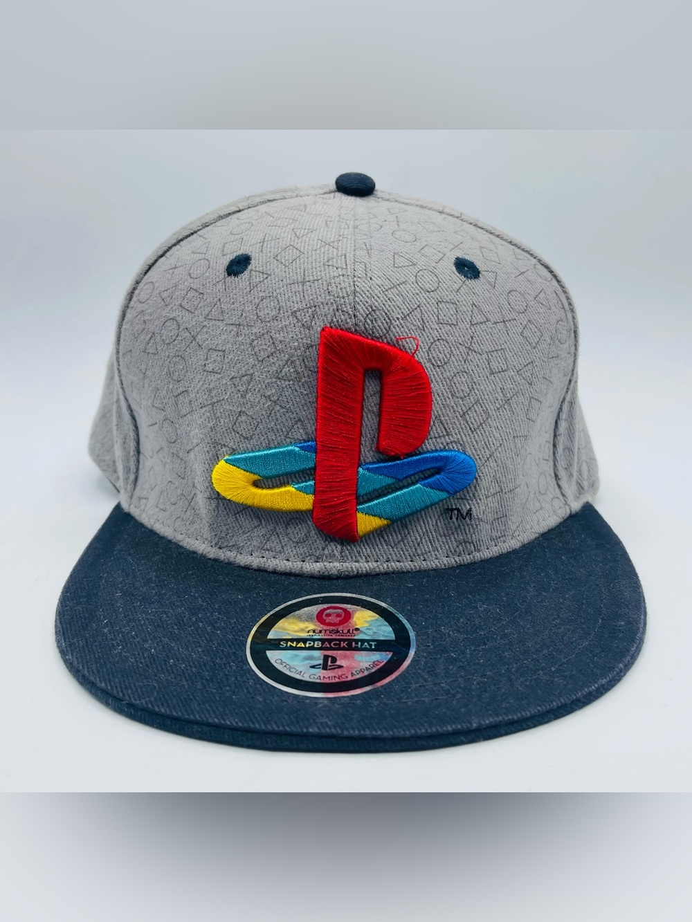 Numskull Sony PlayStation Retro Logo Snapback Hat Gray-Black Adjustable OSFA